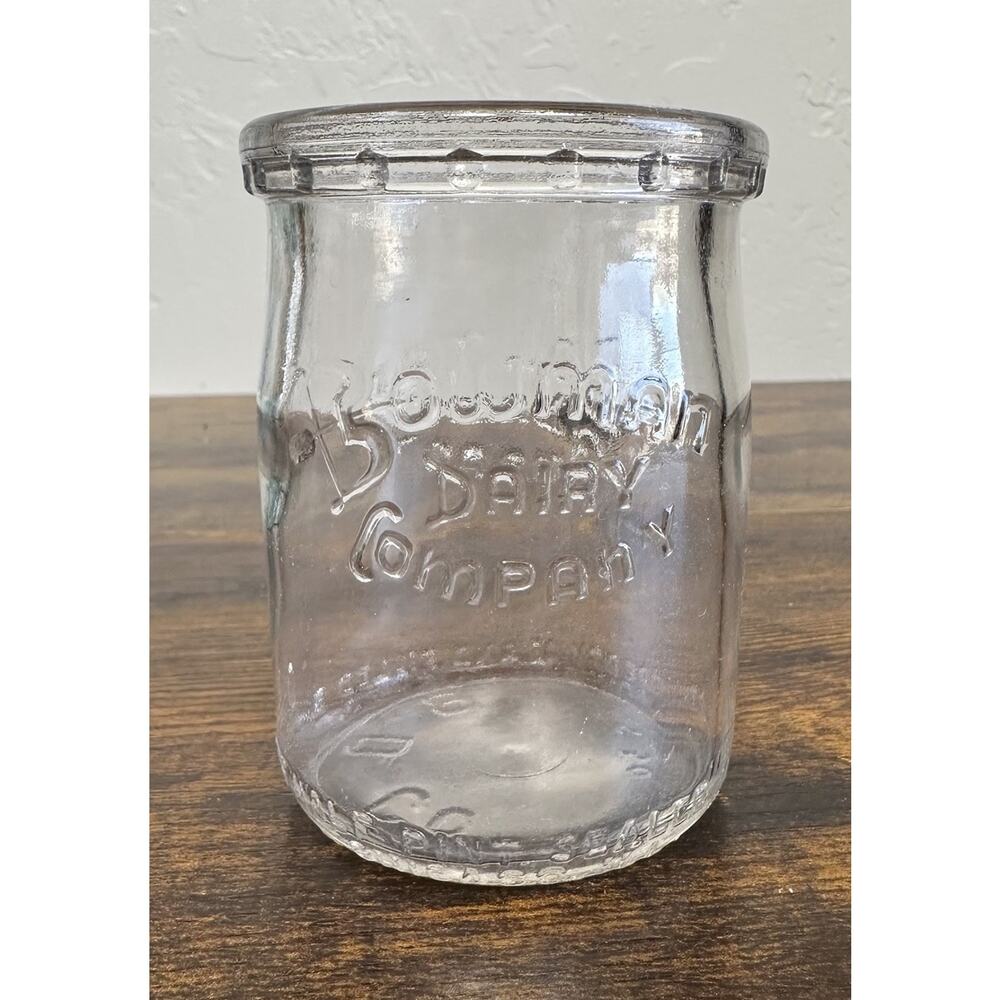 Vintage Bowman Dairy Company Wash & Return Half Pint Embossed Glass Milk Bottle